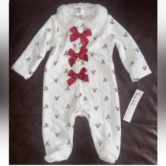 Nicole Miller Baby Infant Quilted Sleeper Fur Trim Sz 6-9 Months Footed NWT - Picture 1 of 4